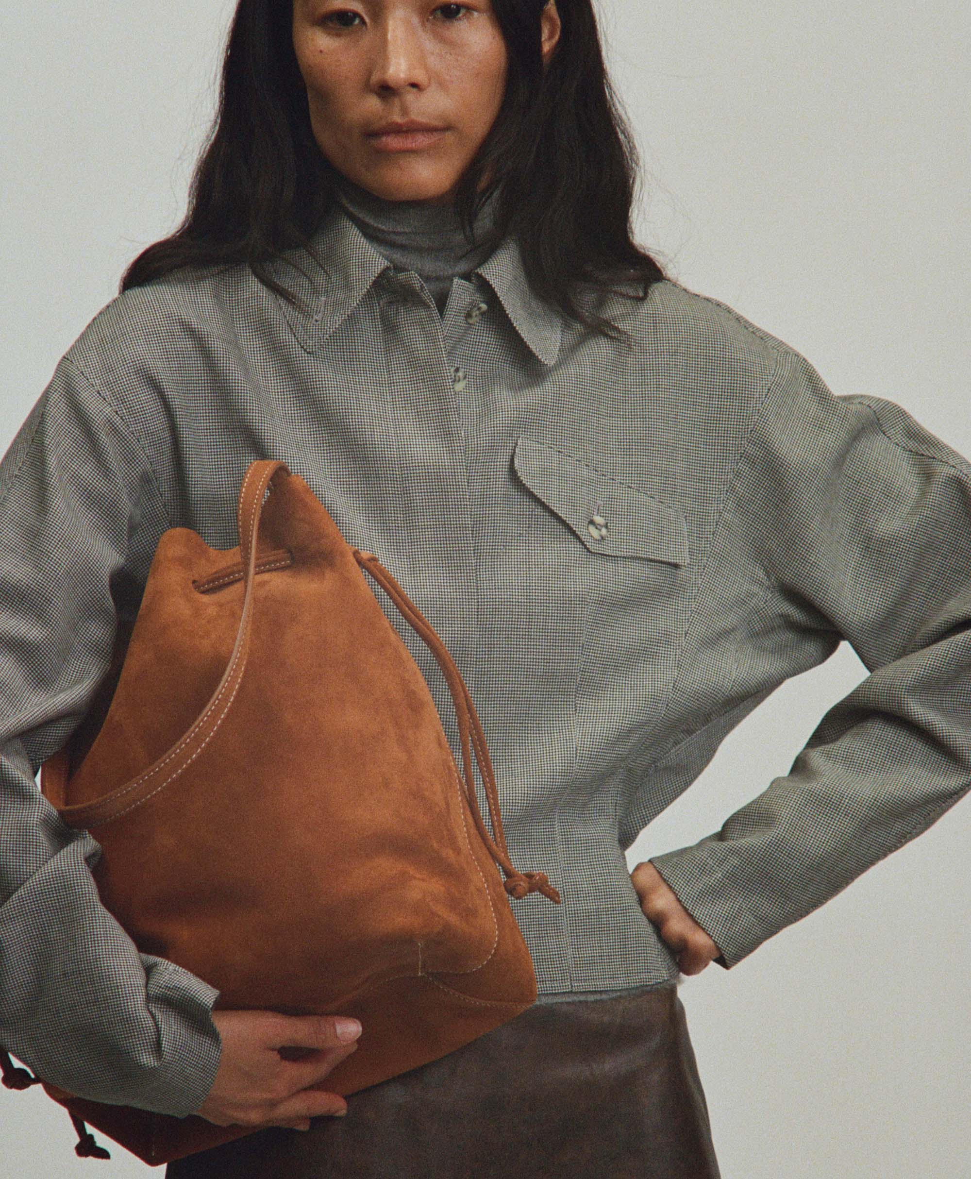 Drawstring Cabas - Saddle Suede - Image 5