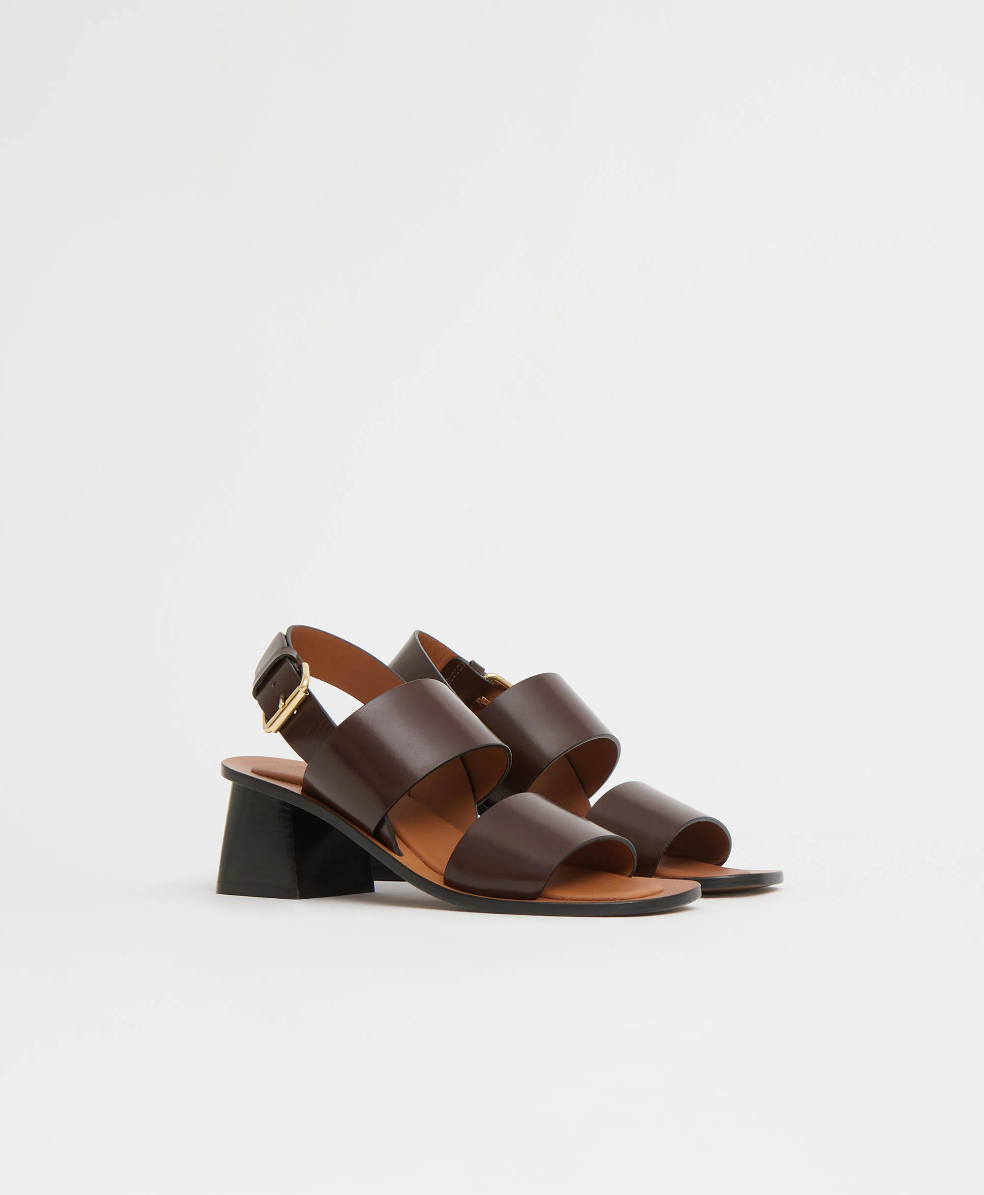 Double Strap Heeled Sandal - Chocolate - Image 2